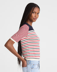 Boucl&eacute;-Knit Sweater Tee RED AND NAVY MULTI STRIPE