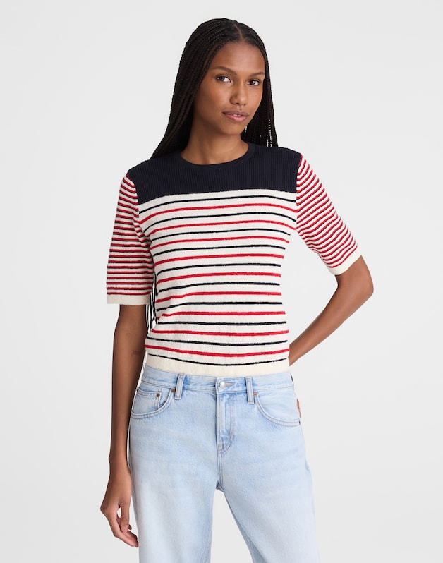 Boucl&eacute;-Knit Sweater Tee RED AND NAVY MULTI STRIPE