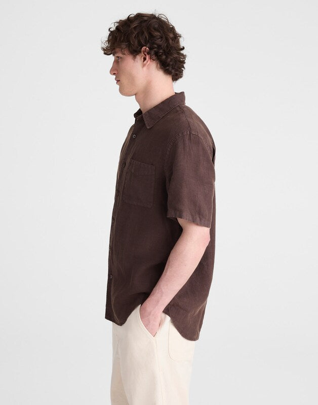 The Allday Short-Sleeve Shirt in Linen CHOCOLATE