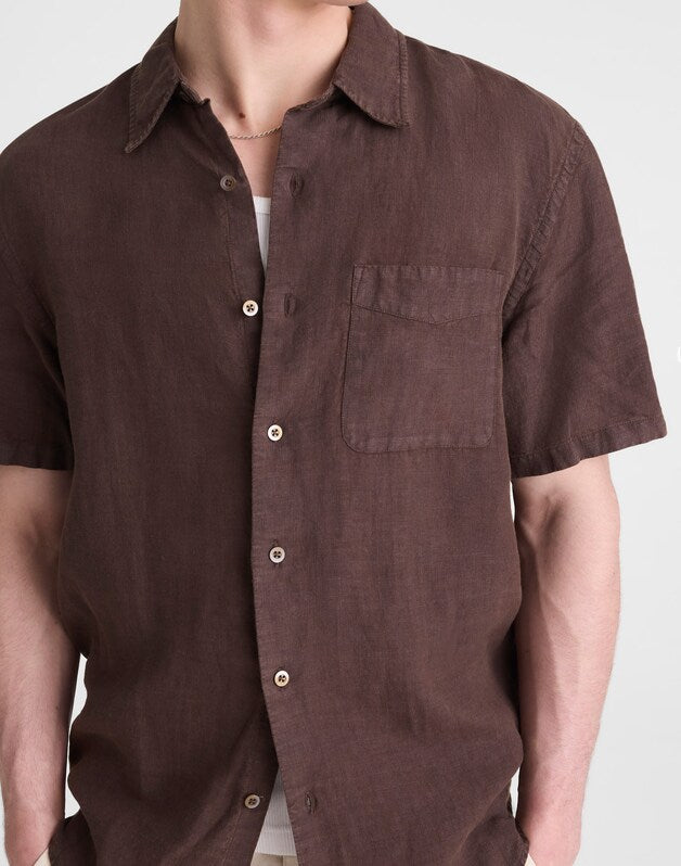 The Allday Short-Sleeve Shirt in Linen CHOCOLATE
