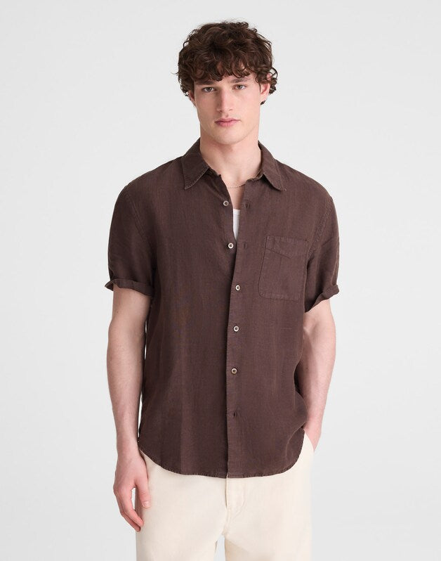 The Allday Short-Sleeve Shirt in Linen CHOCOLATE