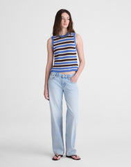 Open-Stitch Sweater Tank in 100% Cotton RETRO BLUE AND BROWN STRIPE