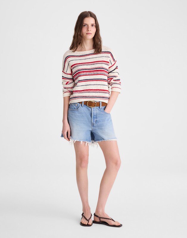 Boatneck Pullover Sweater IVORY STRIPE