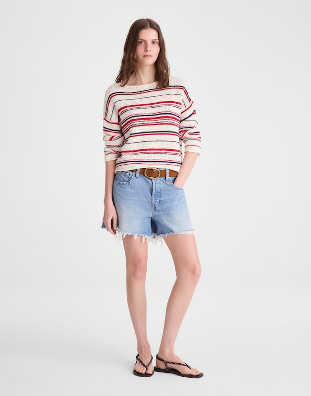 Boatneck Pullover Sweater IVORY STRIPE