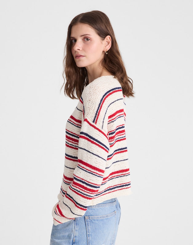 Boatneck Pullover Sweater IVORY STRIPE