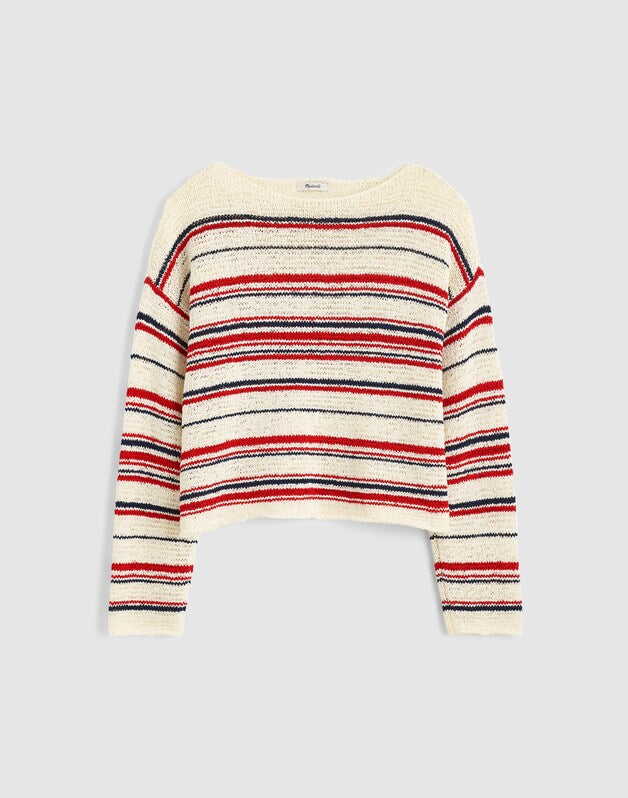 Boatneck Pullover Sweater IVORY STRIPE