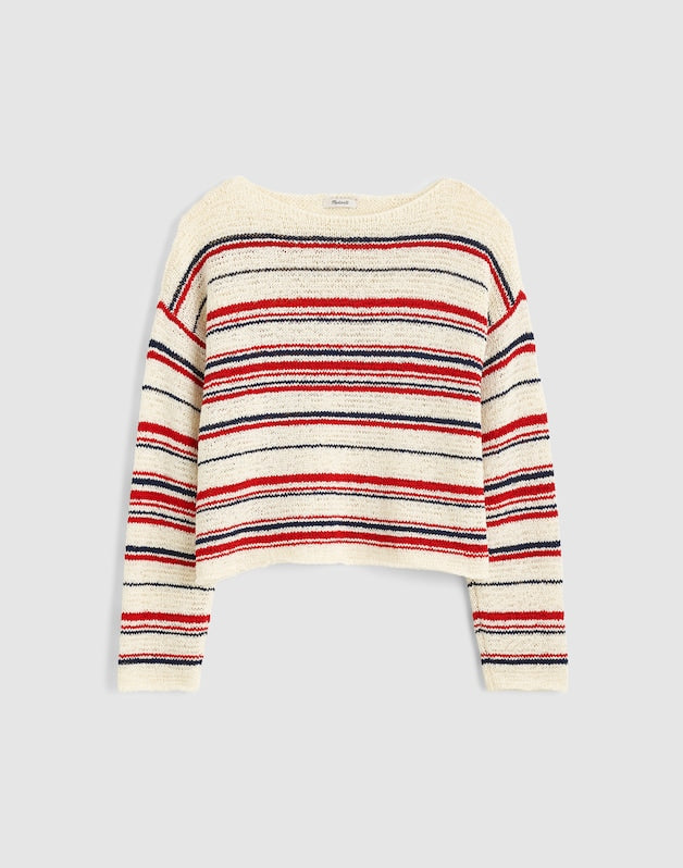 Boatneck Pullover Sweater IVORY STRIPE