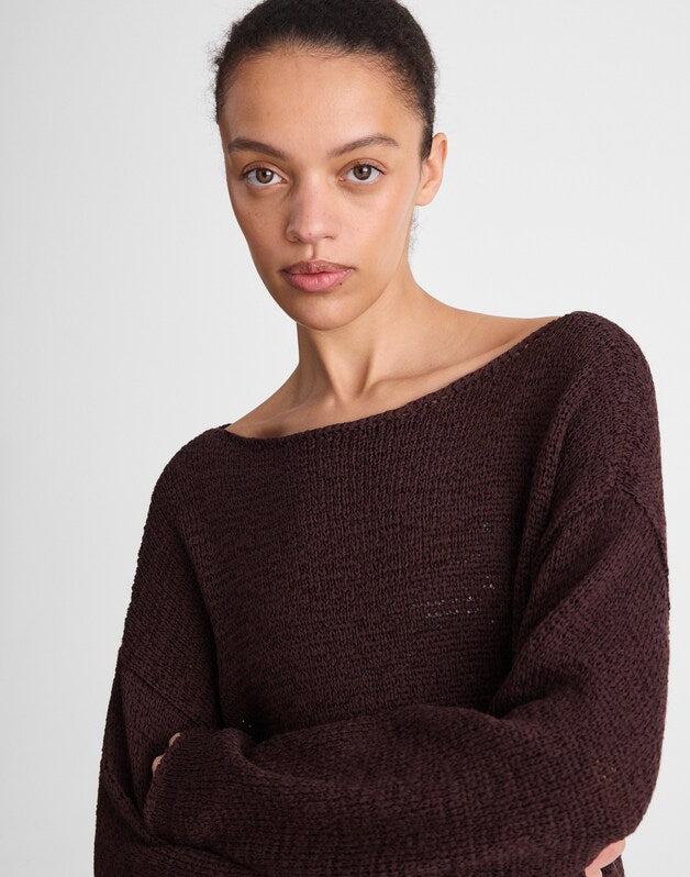 Boatneck Pullover Sweater BURNT COCOA
