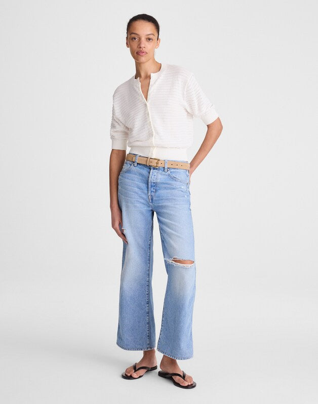 Textured Short-Sleeve Cardigan in 100% Cotton LIGHTHOUSE