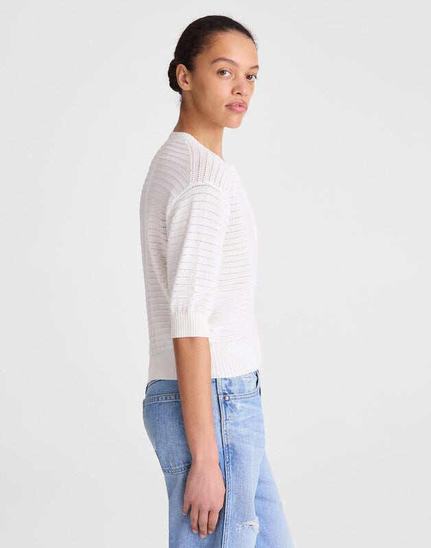 Textured Short-Sleeve Cardigan in 100% Cotton LIGHTHOUSE
