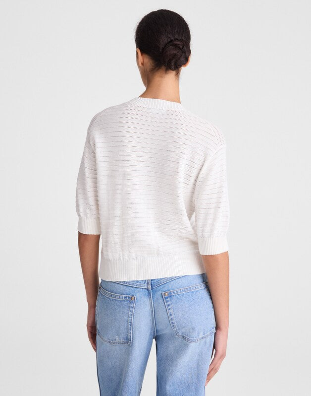 Textured Short-Sleeve Cardigan in 100% Cotton LIGHTHOUSE