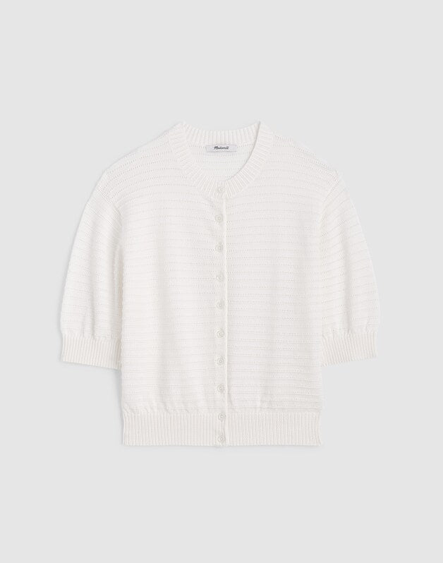 Textured Short-Sleeve Cardigan in 100% Cotton LIGHTHOUSE