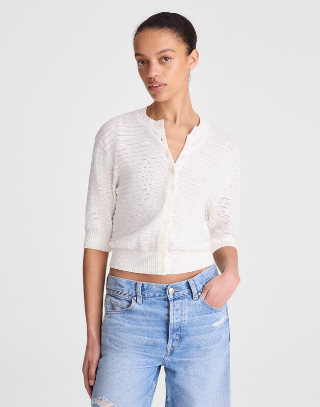Textured Short-Sleeve Cardigan in 100% Cotton LIGHTHOUSE