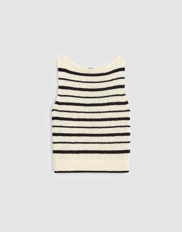 Boatneck Sweater Tank IVORY AND BLACK STRIPE
