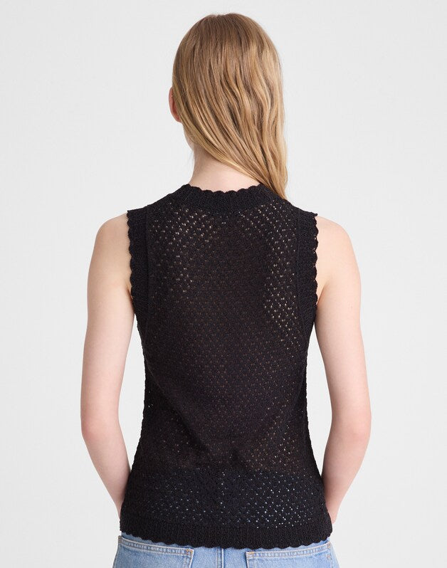Pointelle Sleeveless Top BLACK