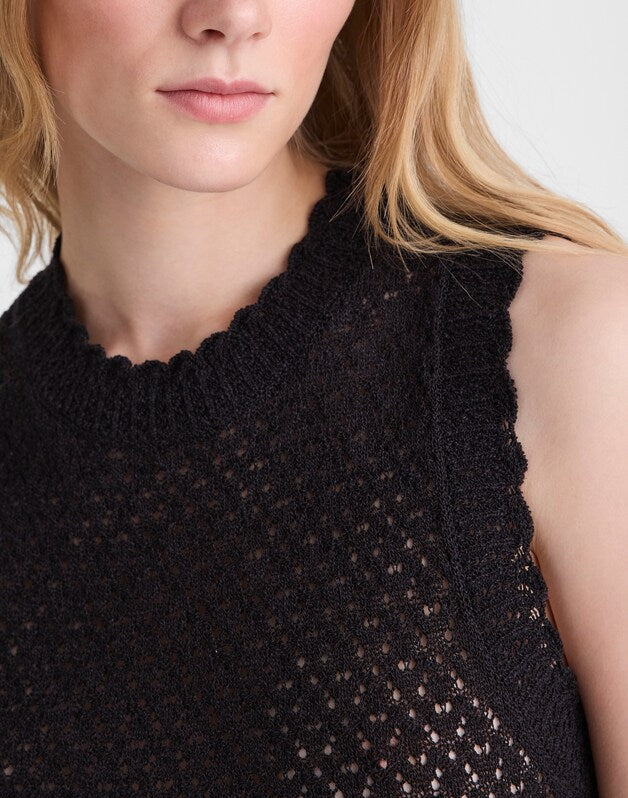 Pointelle Sleeveless Top BLACK