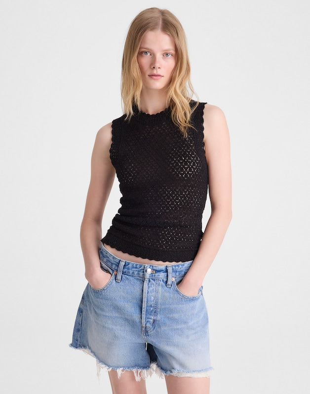 Pointelle Sleeveless Top BLACK