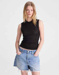 Pointelle Sleeveless Top BLACK