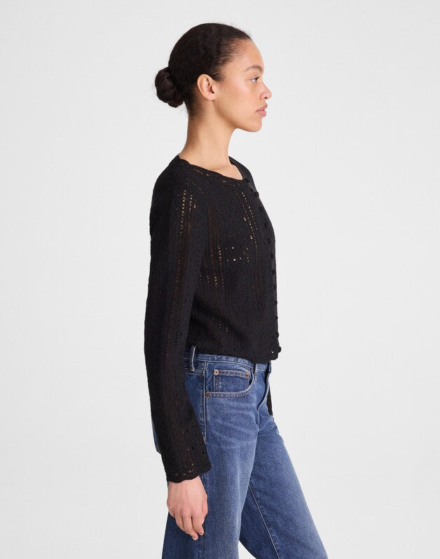 Open-Knit Lace Cardigan JET BLACK