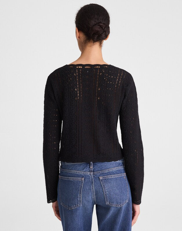 Open-Knit Lace Cardigan JET BLACK