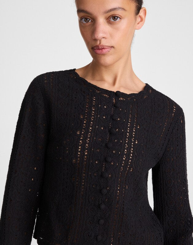 Open-Knit Lace Cardigan JET BLACK
