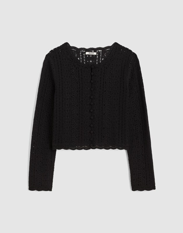 Open-Knit Lace Cardigan JET BLACK