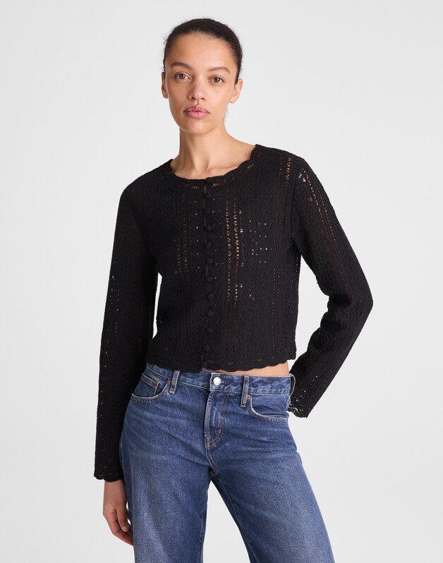 Open-Knit Lace Cardigan JET BLACK