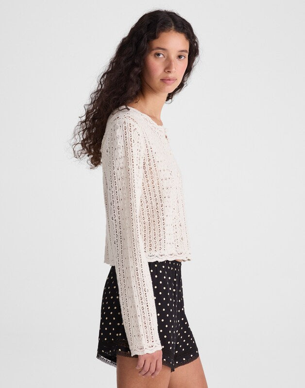 Open-Knit Lace Cardigan VINTAGE IVORY