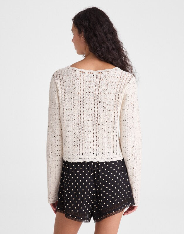 Open-Knit Lace Cardigan VINTAGE IVORY