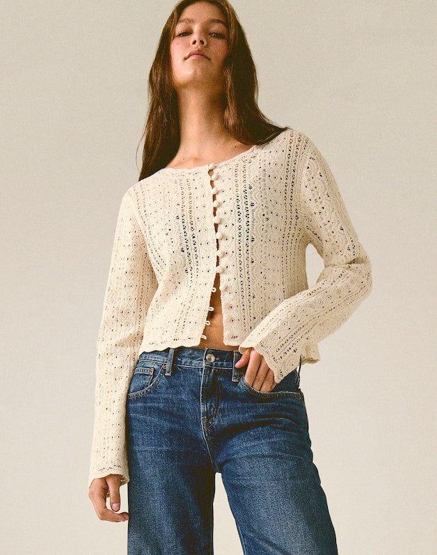 Open-Knit Lace Cardigan VINTAGE IVORY