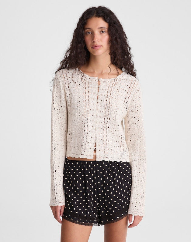 Open-Knit Lace Cardigan VINTAGE IVORY