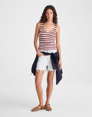 V-Neck Sweater Tank in 100% Linen IVORY AND DUSTY MERLOT