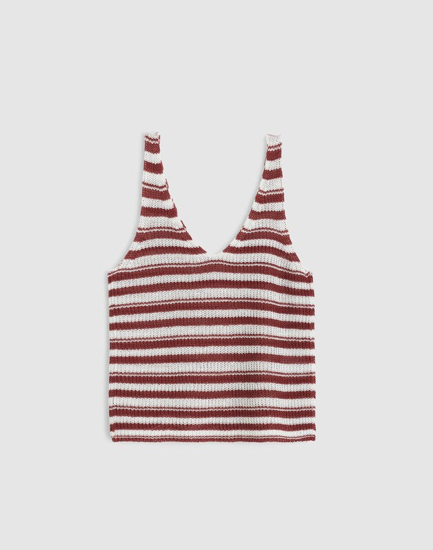 V-Neck Sweater Tank in 100% Linen IVORY AND DUSTY MERLOT