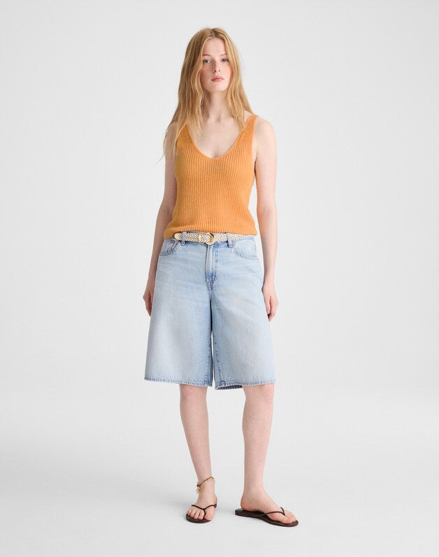 V-Neck Sweater Tank in 100% Linen APRICOT BLUSH
