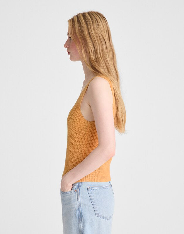 V-Neck Sweater Tank in 100% Linen APRICOT BLUSH