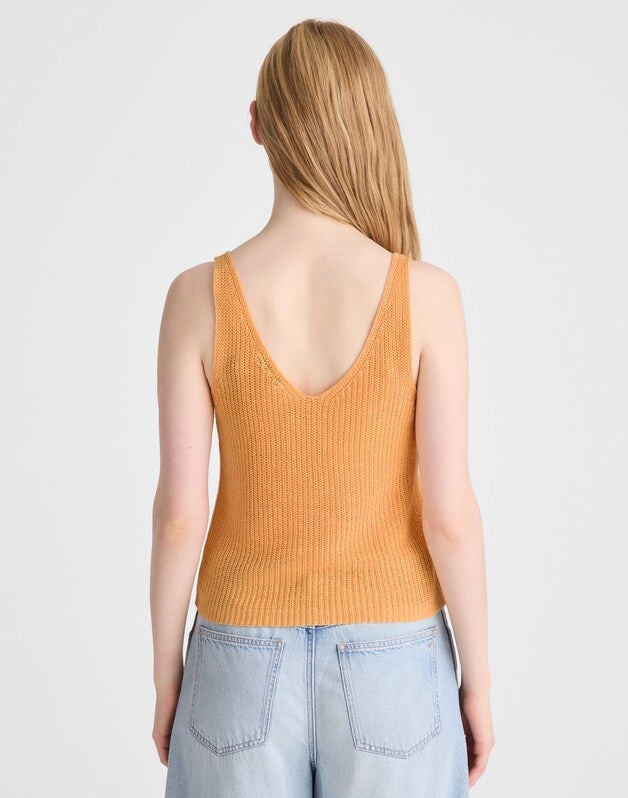 V-Neck Sweater Tank in 100% Linen APRICOT BLUSH