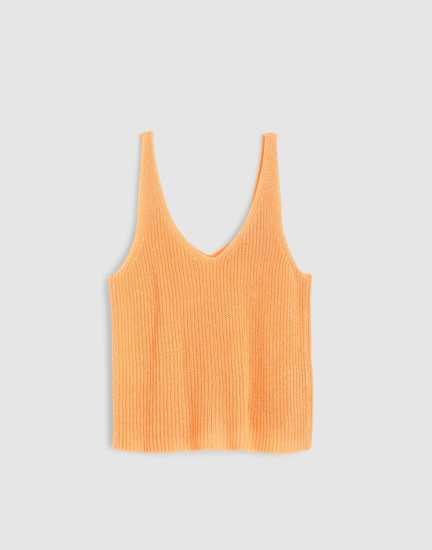 V-Neck Sweater Tank in 100% Linen APRICOT BLUSH