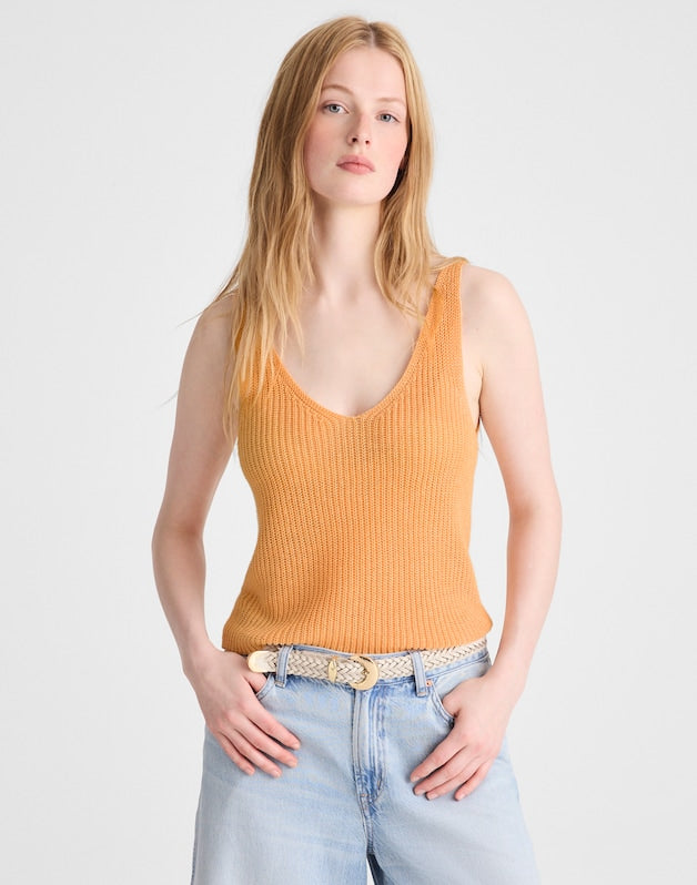 V-Neck Sweater Tank in 100% Linen APRICOT BLUSH