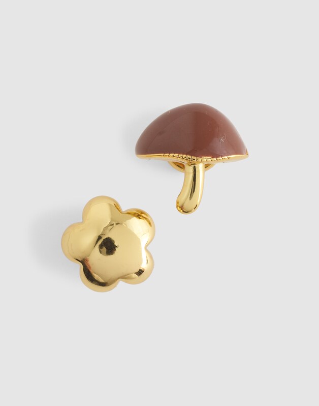 Mushroom &amp; Flower Screw Pin Set ANTIQUE GOLD