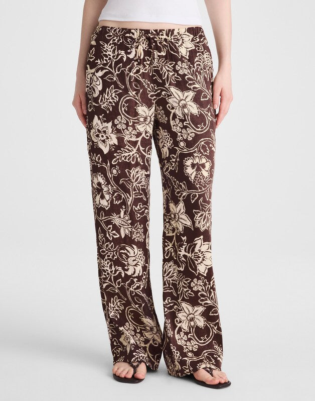 Pull-On Pants in Linen Blend DARK BROWN
