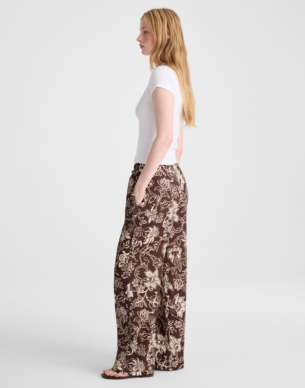 Pull-On Pants in Linen Blend DARK BROWN