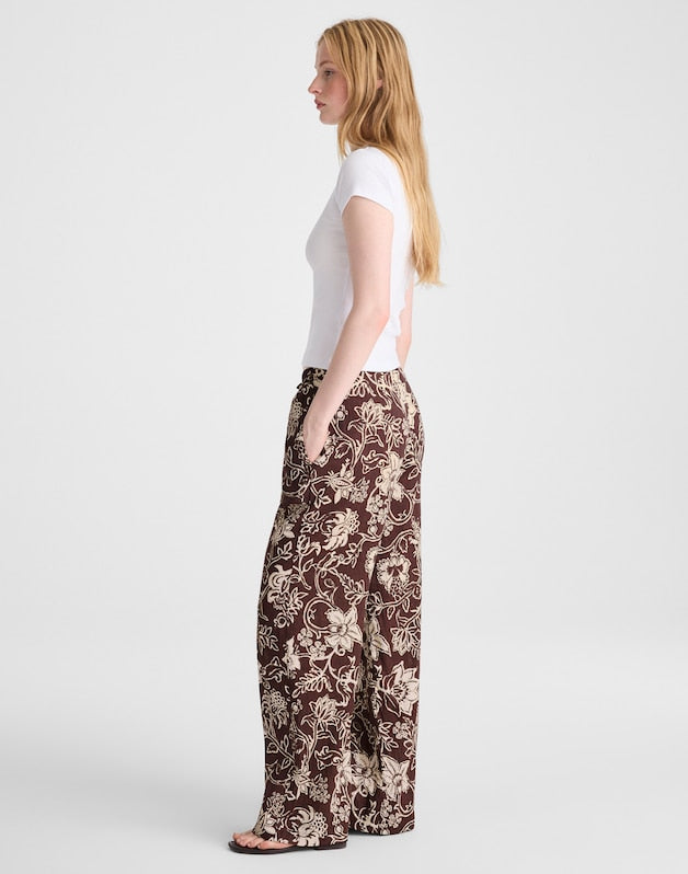 Pull-On Pants in Linen Blend DARK BROWN