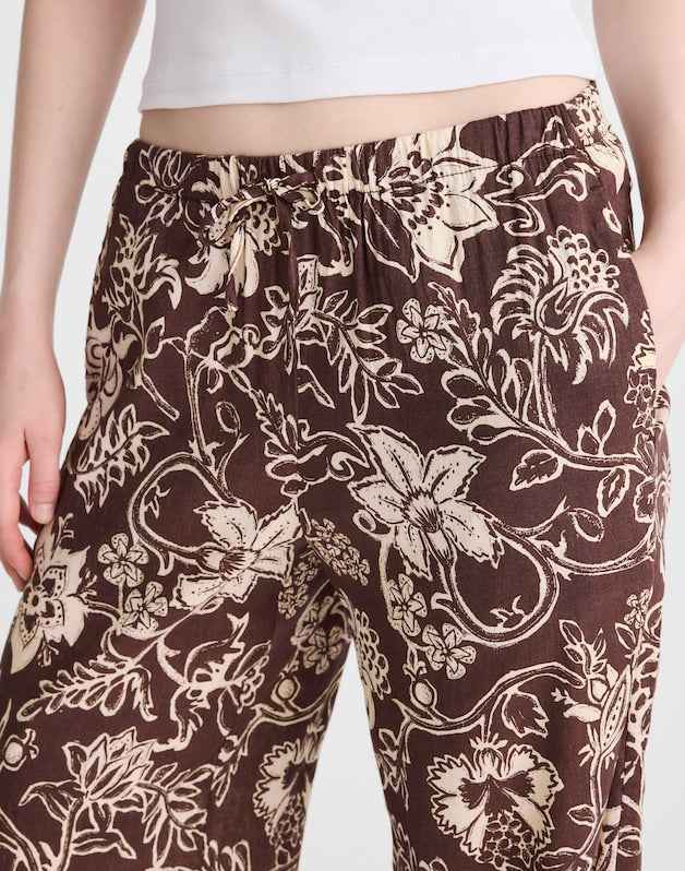Pull-On Pants in Linen Blend DARK BROWN