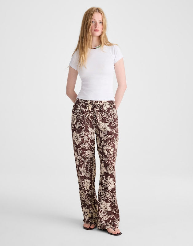 Pull-On Pants in Linen Blend DARK BROWN