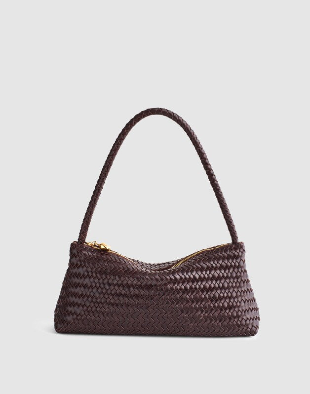 The Signature Woven Mini Zip Shoulder Bag COFFEE BEAN