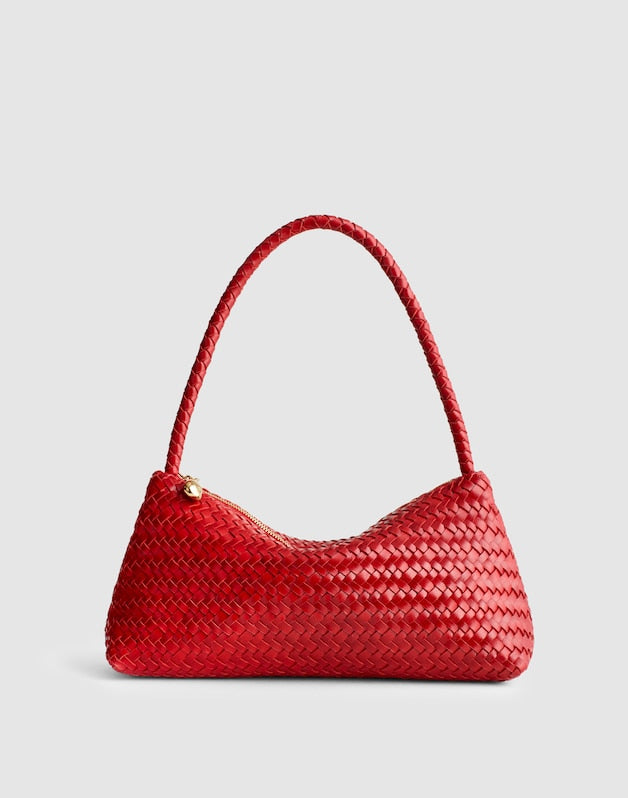 The Signature Woven Mini Zip Shoulder Bag SCARLET
