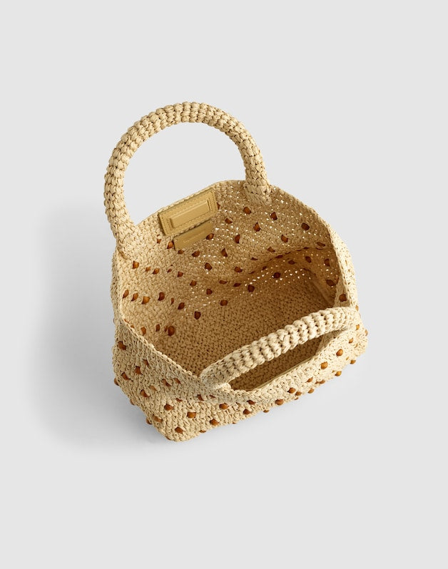 The Woven Mini Tote NATURAL BEADED MULTI