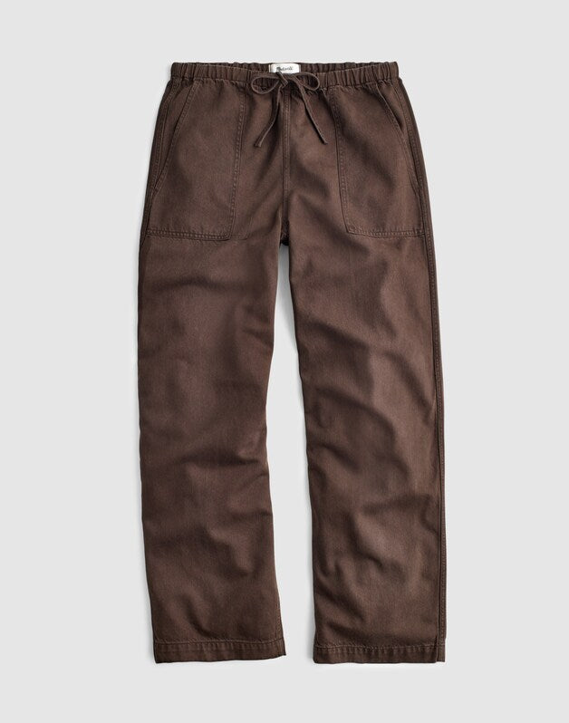 Pull-On Barrel-Leg Utility Pants in Airy Denim DARK BROWN