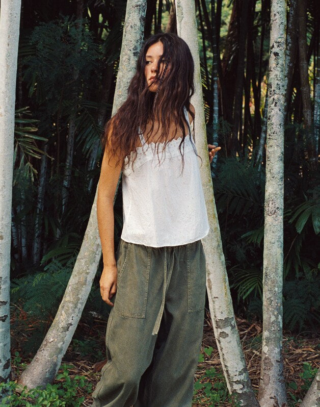 Pull-On Barrel-Leg Utility Pants in Airy Denim FADED IVY