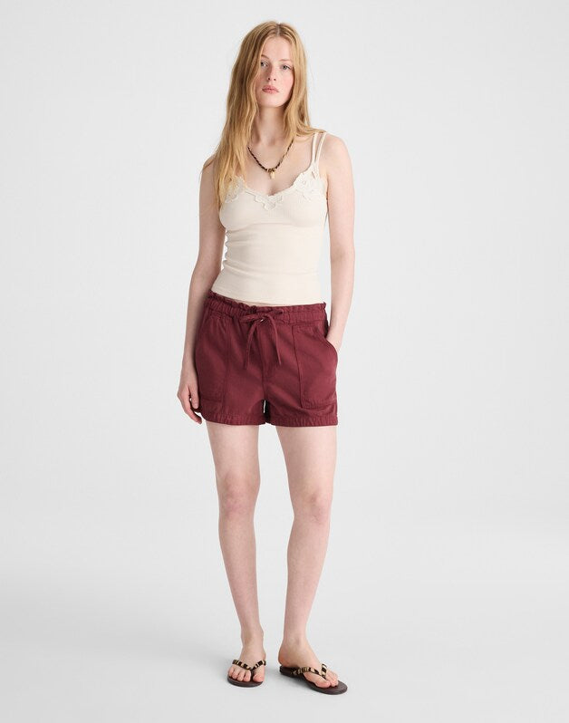 Pull-On Utility Shorts in Airy Denim DUSTY MERLOT